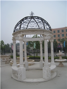 White Marble Gazebo Wtih Hand Carved Sculpture