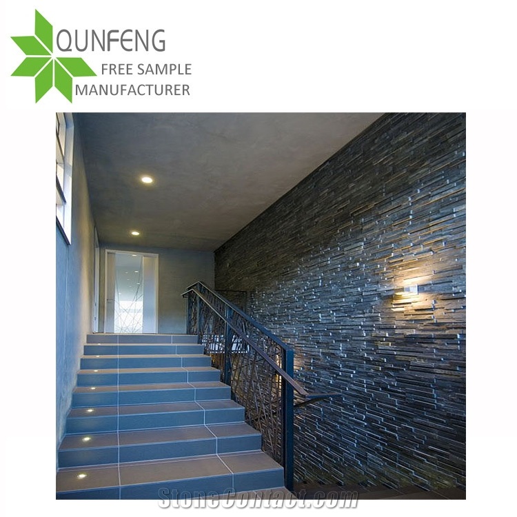 1560cm Split Surface Natural Black Culture Stone Wall in Slate, Natural Ledgestone