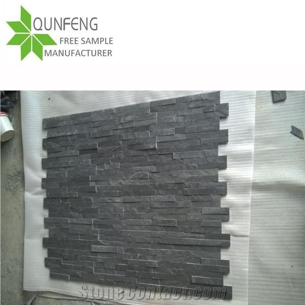 China Natural Split Black Slate Wall and Floor Tile for "L" Corners
