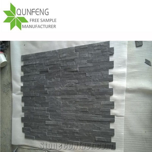 China Natural Split Black Slate Wall and Floor Tile for "L" Corners