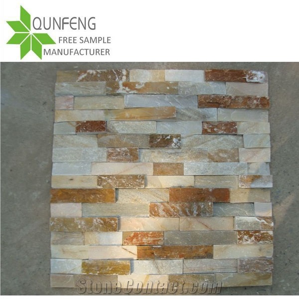 China Oyster Slate Z-Clad Stone Cladding,Gold Yellow Beige Stacked Stone,Outdoor Yellow Stone Ledger Panels,Landscaping Wall Stone Veneer