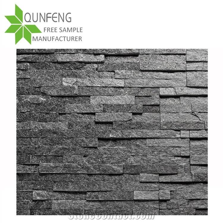 Hebei Hot Sell Natural Black Quartzite Wall Cladding Cultured Stone,Z-Clad Wall Panel Stone