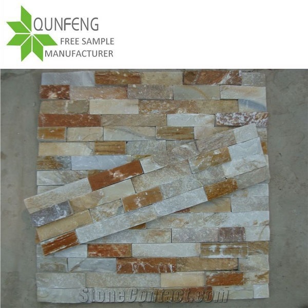 P014 Golden Beige Quartzite Cultured Slate Stone Veneer, Ledge Stone Wall Panel, Culture Stone Slate Veneer