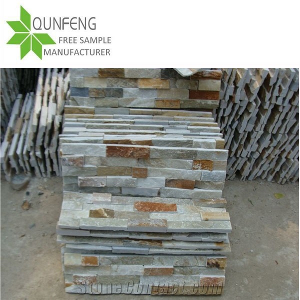 P014 Golden Beige Quartzite Cultured Slate Stone Veneer, Ledge Stone Wall Panel, Culture Stone Slate Veneer