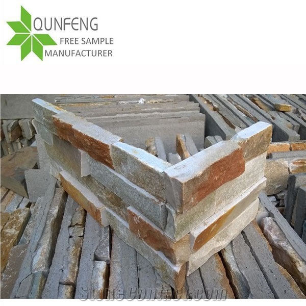P014 Golden Beige Quartzite Cultured Slate Stone Veneer, Ledge Stone Wall Panel, Culture Stone Slate Veneer