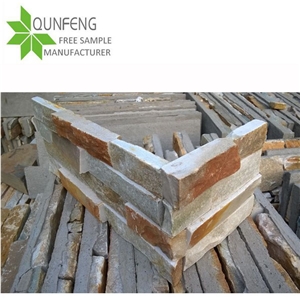 P014 Golden Beige Quartzite Cultured Slate Stone Veneer, Ledge Stone Wall Panel, Culture Stone Slate Veneer