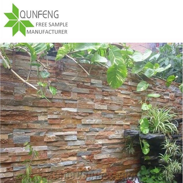 P014 Golden Beige Quartzite Cultured Slate Stone Veneer, Ledge Stone Wall Panel, Culture Stone Slate Veneer