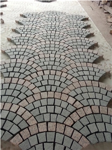 China Granite Cube Wtih Mesh, Cobble Stone on Mesh, Red Porphyry+G682+G603 Fan-Shape Granite Paving Stone with Net on the Back,