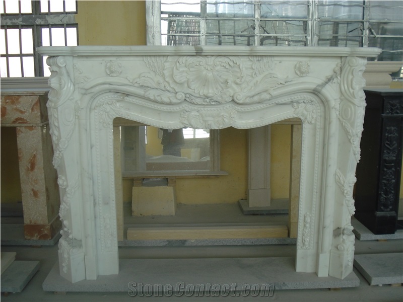 China Natural Stone Fireplaces,White Marble Sculptured Designfireplace