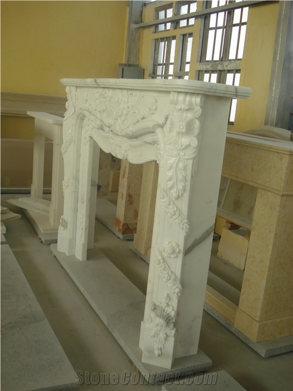 China Natural Stone Fireplaces,White Marble Sculptured Designfireplace