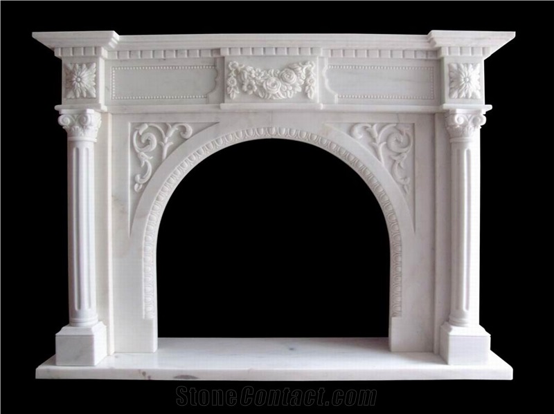 China Pure Whtie Marble Handcarved Flower Sculptured Fireplace Price