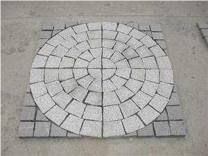 G603+G654 Circle Granite Paving Stone with Net on the Back, Paving Stone on Net Patio Pavement Home Decoration Bridge , Grey Granite Cobble, Pavers