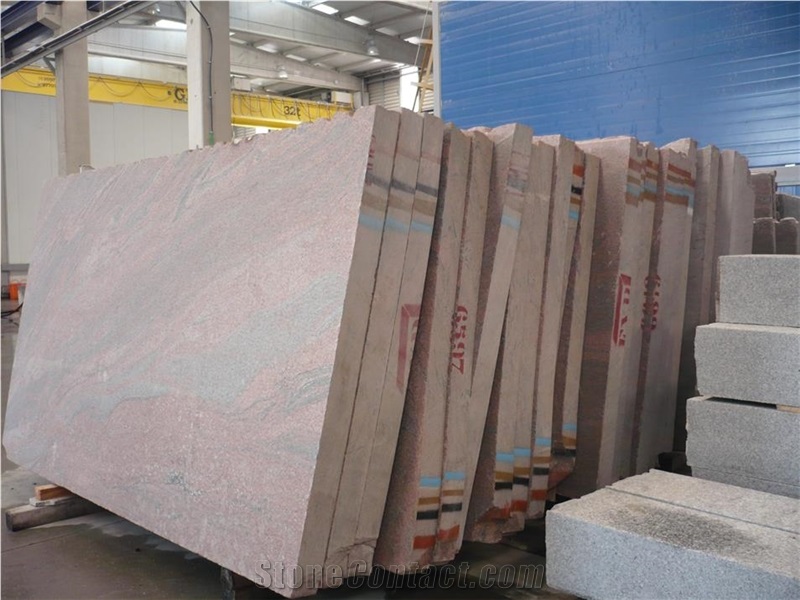 Salmon Tropical Granite Polished, Saw Cut Slabs