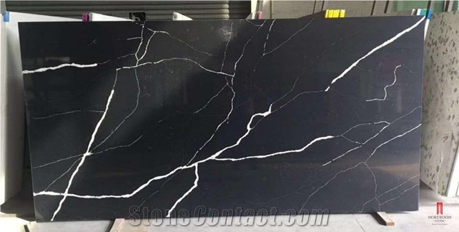 White Vein Eternal Calacatta Black Quartz Kitchen Tops