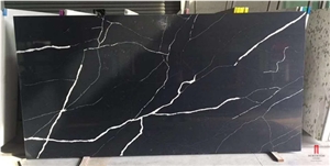 White Vein Eternal Calacatta Black Quartz Kitchen Tops