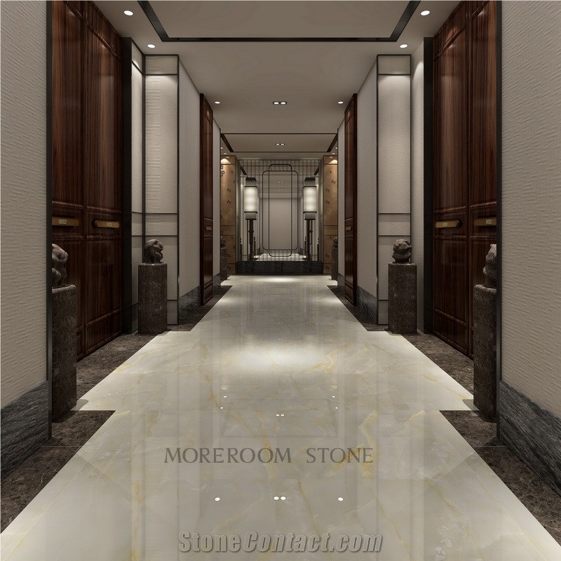 White Onyx Golden Line Water Ripple Porcelain Floor Tiles