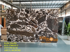 Chinese Antique Rive Brown Polished Marble Tiles & Slabs/China Kylin Black White Wall Floor Covering/Cheap Price Quantity Project/Cream Chocolate