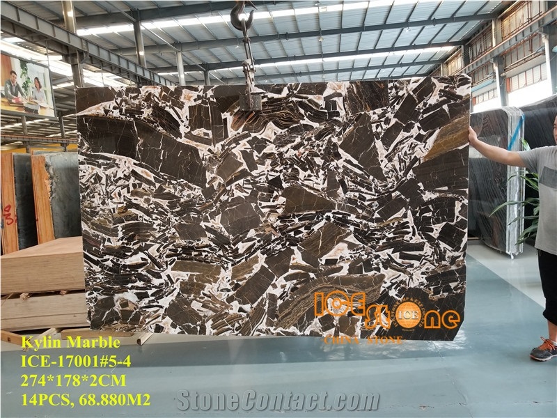 Chinese Antique Rive Brown Polished Marble Tiles & Slabs/China Kylin Black White Wall Floor Covering/Cheap Price Quantity Project/Cream Chocolate