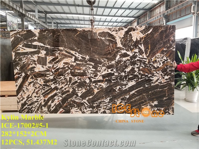 Chinese Antique Rive Brown Polished Marble Tiles & Slabs/China Kylin Black White Wall Floor Covering/Cheap Price Quantity Project/Cream Chocolate