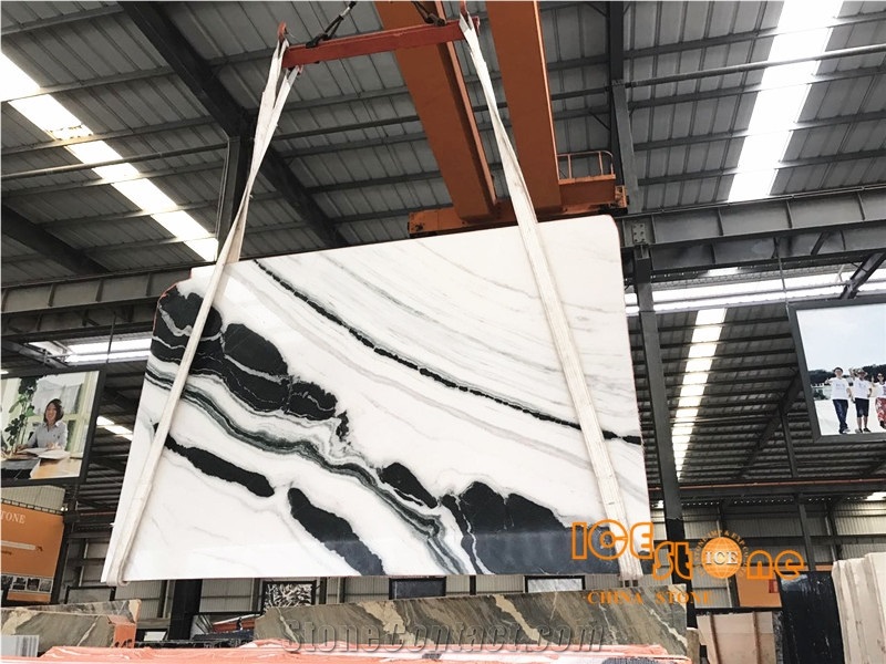Own Quarry Factory China Panda White Marble Tile&Slab,Chinese,Polished for Feature Wall,Landscape Pattern,Bookmatch,Cover,Tv Set