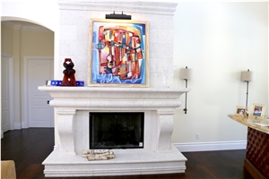 Hand Carved Jerusalem Limestone Outdoor Fireplace