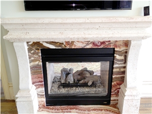 Hand Carved Jerusalem White Coral Stone Indoor Fireplace