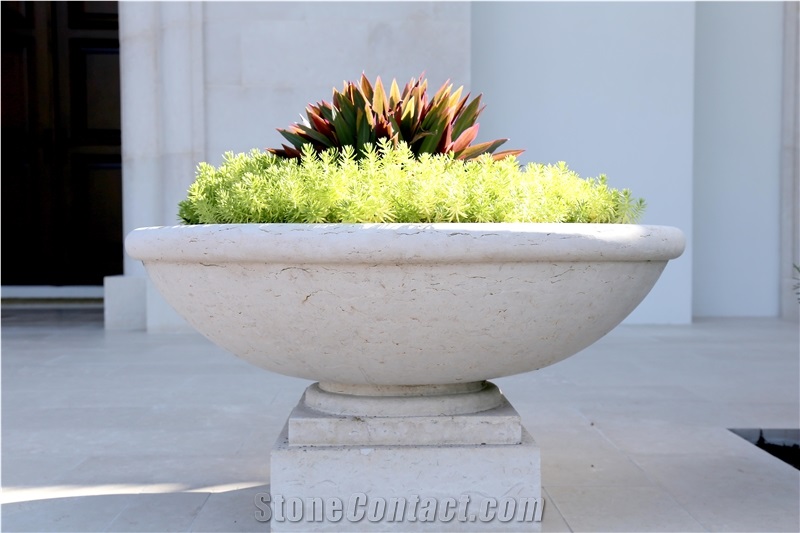 Hand Carved Jerusalem White Limestone Flower Pots