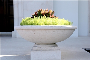 Hand Carved Jerusalem White Limestone Flower Pots