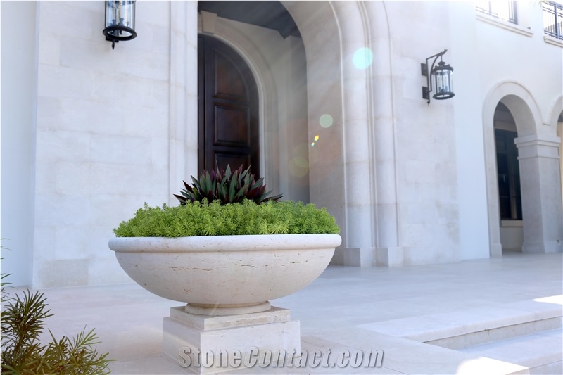 Hand Carved Jerusalem White Limestone Flower Pots