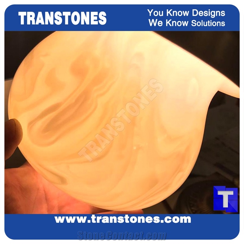 Polished Surface White Alabaster Lampshade with Translucent Resin Tile