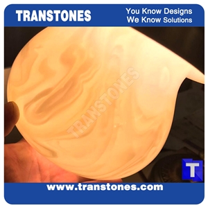Polished Surface White Alabaster Lampshade with Translucent Resin Tile