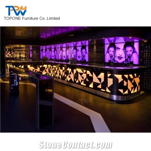 Fashion Black Led Lighted Marble Stone Oem Bar Counter Tops Design