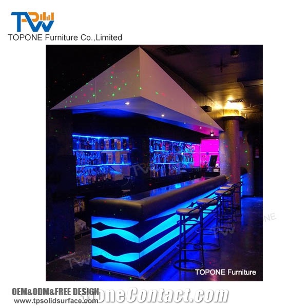 Fashion Black Led Lighted Marble Stone Oem Bar Counter Tops Design
