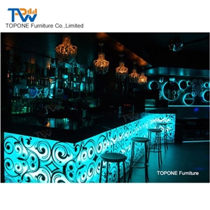 Fashion Black Led Lighted Marble Stone Oem Bar Counter Tops Design