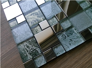 Foiled Crystal Glass Mix Metal Mosaic Tile