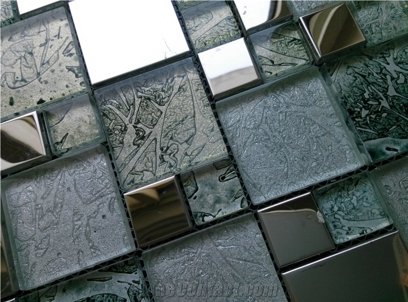 Foiled Crystal Glass Mix Metal Mosaic Tile