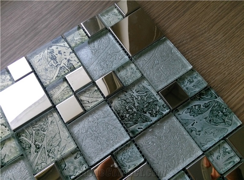 Foiled Crystal Glass Mix Metal Mosaic Tile
