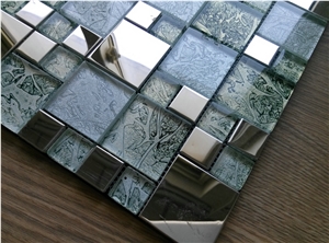 Foiled Crystal Glass Mix Metal Mosaic Tile