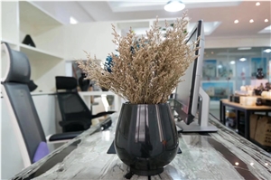 White Alabaster Stone Tranlucent Onyx Interior Round Vase,Polished Flower Pot for Home Decoration