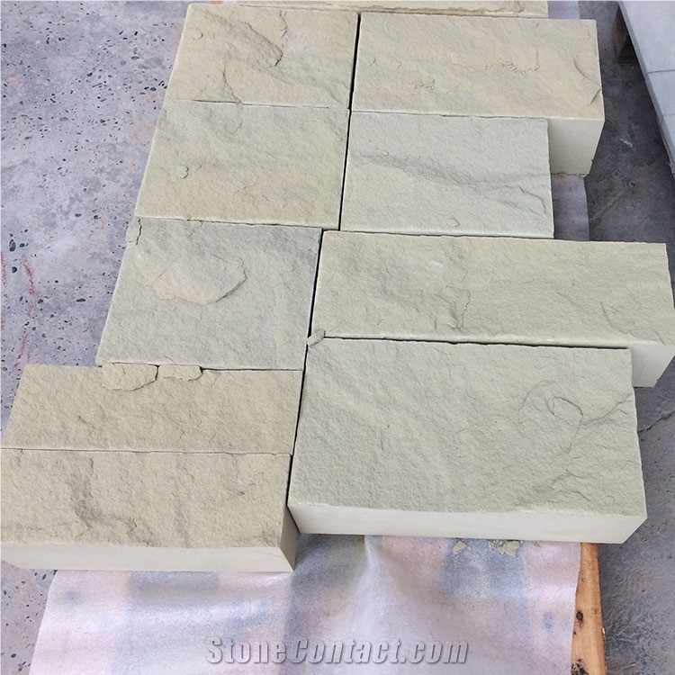 Beige Sandstone Natural Finished China Rough Cube Stone Brick Pavers