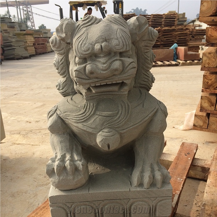 Chinese Hand Carved Sandstone Lion Statue for Sale Customer Size