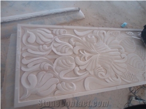 3d Cnc Beige Marble Flower Screen,Flower Window Wall Relief