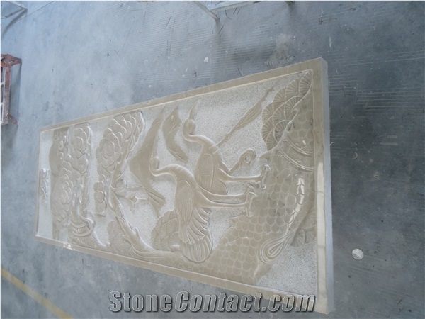 3d Cnc Beige Marble Flower Screen,Flower Window Wall Relief