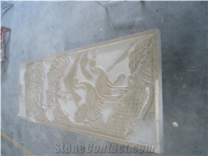 3d Cnc Beige Marble Flower Screen,Flower Window Wall Relief