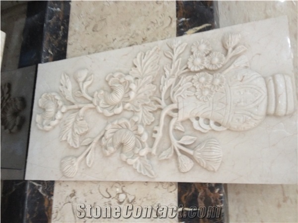 3d Cnc Beige Marble Flower Screen,Flower Window Wall Relief