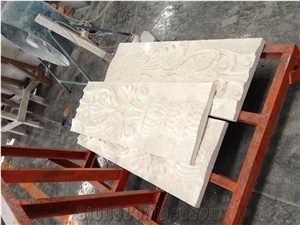 3d Cnc Beige Marble Flower Screen,Flower Window Wall Relief