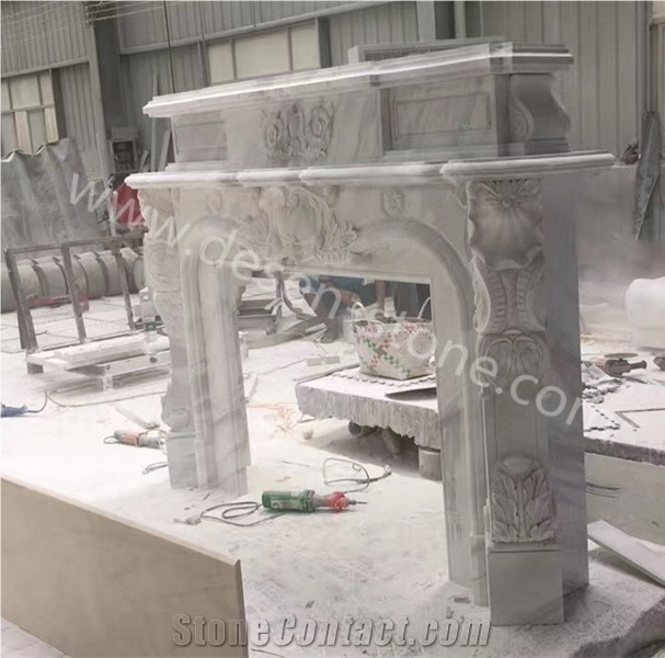 Volakas White Marble Stone Fireplace Hearth/Mantel/Design