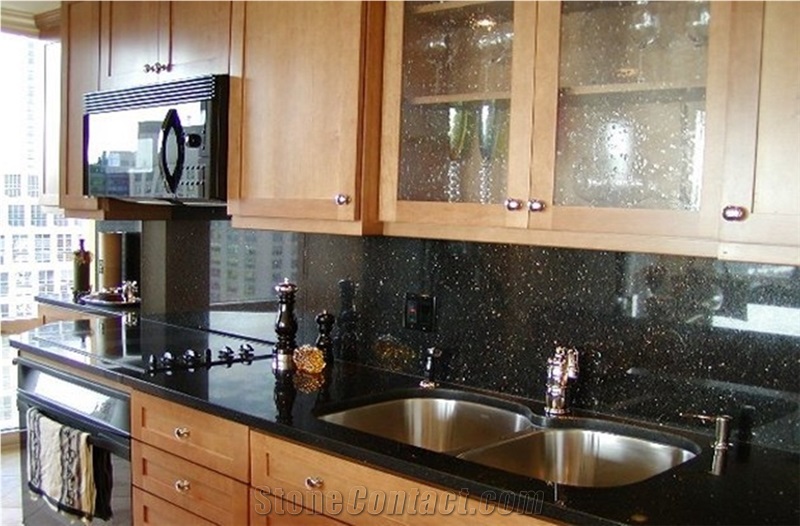 Black Galaxy Granite Countertops/Kitchen Countertops/Island Tops/Bar Tops/Table Tops,India Famous Cheap Black Granite, Sparking Black Granite Tops