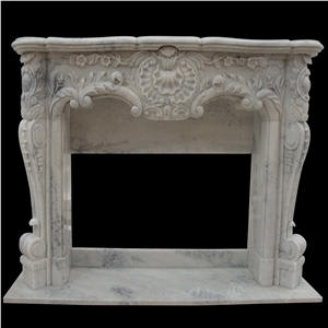 Blanco Goya Marble Modern Sculptured Fireplace