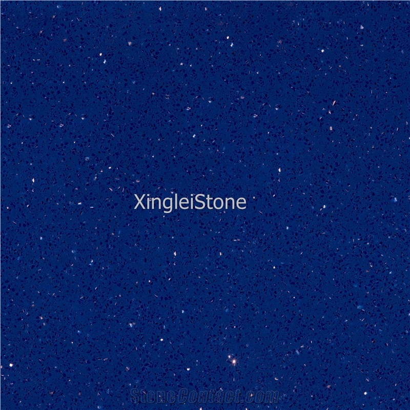 Blue Galaxy/Crystal Quartz Big Slabs, Chinese Artificial Blue Sparking Quartz Stone for Kitchen Countertops/Island Tops/Bar Tops/Bathroom Vanity Tops
